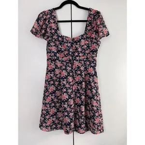 Altar'd State Floral Mini Dress Sweetheart Keyhole Cottagecore‎ Navy Pink Small thumbnail 4