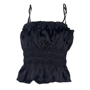 H&M Black Smocked Peplum Cami Top Spaghetti Strap Ruffle Hem Y2K Going Out thumbnail 2