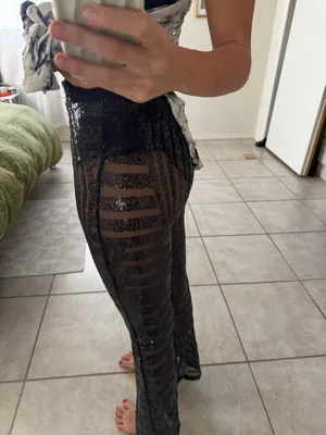 Black Sequin Flare Pants Size M thumbnail 4