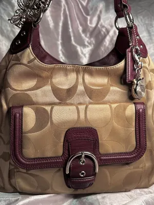 Vintage Y2K Coach Signature Canvas F24742 Campbell Hobo Purple Shoulder Bag thumbnail 1