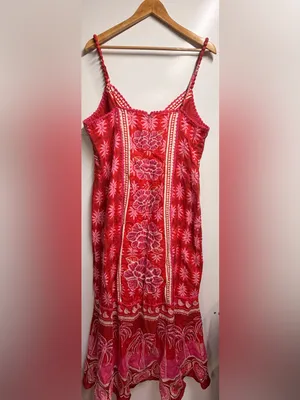 Farm Rio Red Summer Sunrise Maxi Dress 100% linen XL thumbnail 5