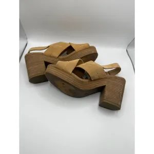 TOMS Monica Honey Suede‎ Platform Wedge Sandals Womens 6.5 Tan Brown Heels thumbnail 4
