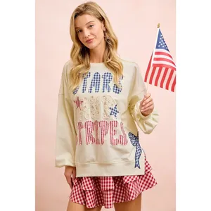 BiBi‎ 4th Of July Stars And Stripes Patches Sweatshirt - Cream - Small thumbnail 6