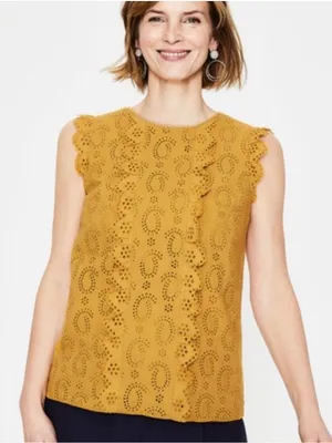 Boden Hallie Broderie Eyelet mustard yellow Sleeveless Top 10 thumbnail 2