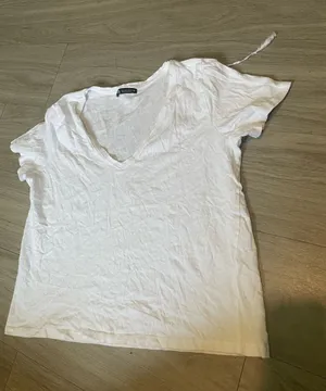 Zara White V-Neck Short Sleeve Tee thumbnail 1