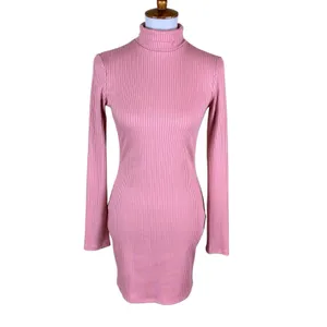 Urban Outfitters Pink Ribbed Turtleneck Bodycon Dress Long Sleeve Y2K M thumbnail 2