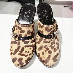 Coach Karsen Leopard Calf Hair Silver Buckle Slides Mule Heels Multi Size 8B‎ thumbnail 2