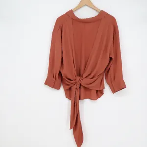 Forever 21 Contemporary Rust Terracotta Tie Back V-Neck 3/4 Sleeve Blouse Large thumbnail 5