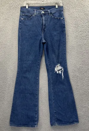 Express High Rise Flare‎ Jeans Distressed Boho Festival Stretch Women's 10R x 31 thumbnail 1