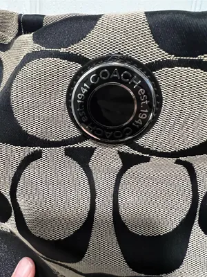 Coach Black and Gray Signature Canvas Shoulder Bag with Adjustable Strap thumbnail 3