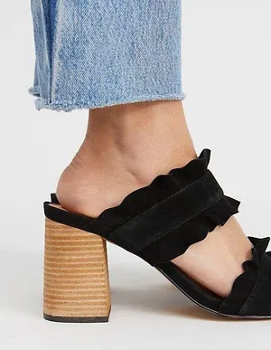 Free People Rosie Ruffle Mule Heels Black Suede Size 7 thumbnail 2