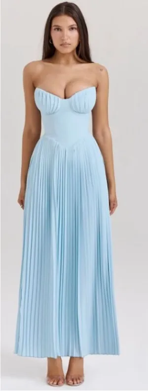 House of CB ‘Marcella’ Ocean Blue Pleated Maxi Dress NWOT size M D-DD‎ thumbnail 1