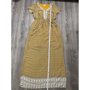 Emberley Women Yellow Geometric Print Maxi Dress Short Sleeve V‎ Neck Bohemian S thumbnail 11