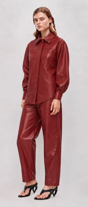 Aje Darci Burgundy Vegan Leather Shirt Jacket Fall Winter Size 6 thumbnail 1