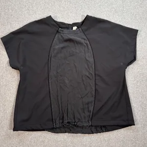 Lululemon Short Sleeve Top Women's 8 Black Zip Back Drawstring Waist Active Gym thumbnail 1