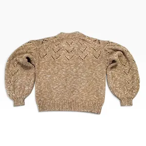 Madewell Pointelle Puff Sleeve Sweater Marled Copper Brown XS AD049 thumbnail 3