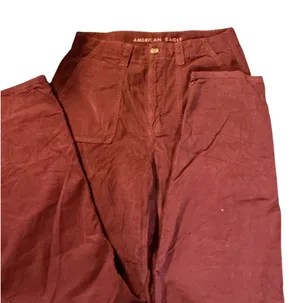 American Eagle Corduroy High-Waisted Straight Leg Utility Pants Size 10 Rust Burgundy thumbnail 1