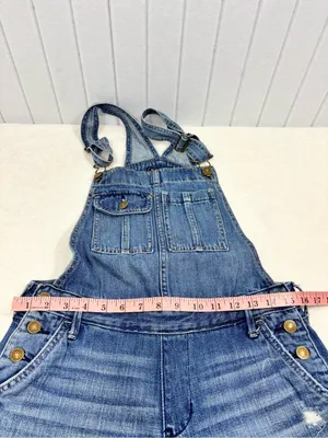 Abercrombie & Fitch Distressed Light Blue Denim Overalls Size XS thumbnail 4