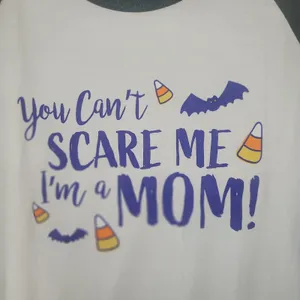 Jerzees You Can't Scare Me I'm a Mom Raglan Baseball T-Shirt Halloween Woman's Gray XL thumbnail 4