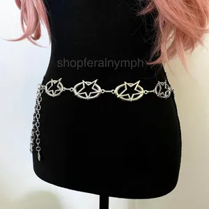 Silver Y2K Oval Star Cutout Chain Belt, Fits 27.5-47.5 Inches, X7GA1285 thumbnail 5