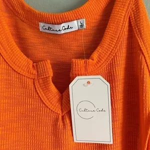 Culture Code Womens Orange Ribbed Knit Notched Neck Side Slit‎ Maxi Dress Large thumbnail 4