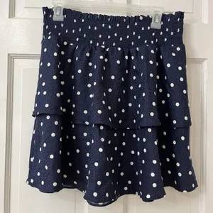 Maison Jules Polka Dot Smocked‎ Tiered Ruffled Skirt Navy Sz S Flirty Coquette thumbnail 3