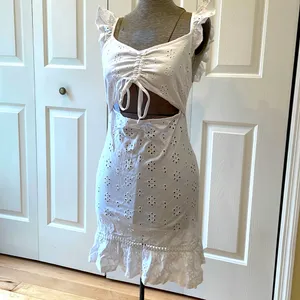 ASOS white cap sleeve eyelit design open midriff mini dress thumbnail 3