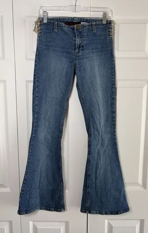 Mudd Side Lace Up‎ Flare Jeans Womens Size 3 Blue Y2K Vintage Bell Bottom Denim thumbnail 1