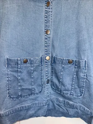 Ruby Rd Brand Blue Stretch Denim With Knit Sleeves And Collar Button Closure thumbnail 3