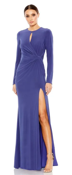 Mac Duggal Ieena Keyhole Draped Long Sleeve Gown Blue Purple Size 6 NEW thumbnail 1