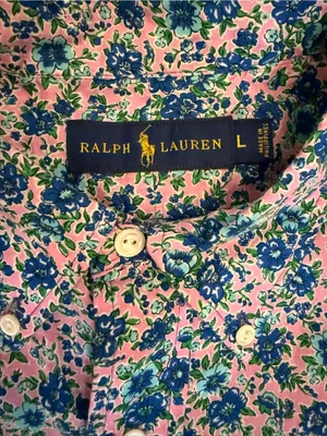 Ralph Lauren ditsy floral Pink Blue button-down shirt Size Large 100% Cotton thumbnail 3