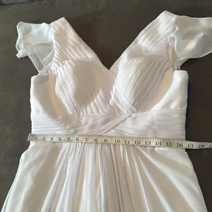 Women’s White Full Length Chiffon Dress Flutter Sleeves Corset Back Size 14 thumbnail 9
