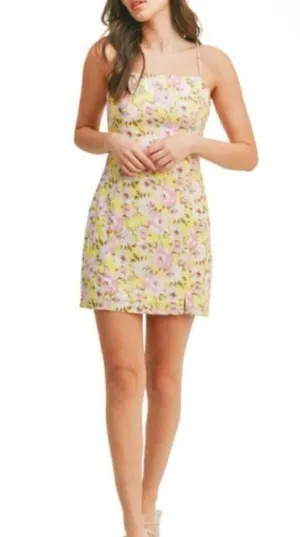 Lush Floral Print Spaghetti Strap Mini Dress Yellow/Pink size Small thumbnail 2