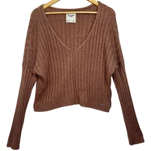 Abercrombie & Fitch Brown Ribbed Knit Long Sleeve Pullover V-Neck Sweater Size M thumbnail 2