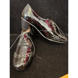 Hotter Comfort Concept Black Patent Leather Brogue Oxford Block Heels Womens thumbnail 2