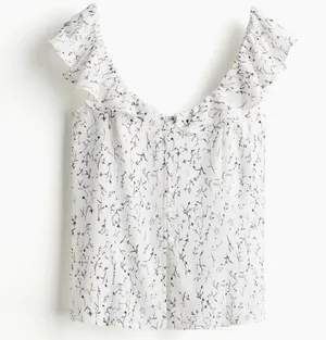 H&M White and black Floral Ruffle trimmed top set piece Size XXL thumbnail 1