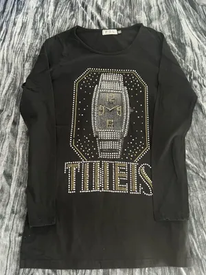 Stylish Black Pol Top with Gold Accents thumbnail 1