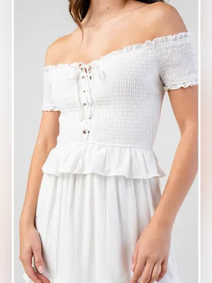 Beivy Off-Shoulder White Ruffle Maxi Dress Size Medium thumbnail 3