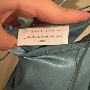 American Threads Strapless Satin Dress in Teal thumbnail 4