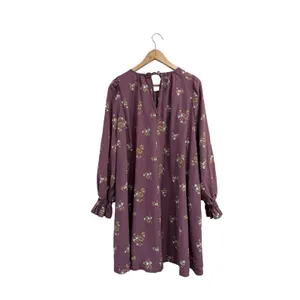 A New Day Plum Floral Smocked Long Sleeve Mini Dress XL Purple Boho Pockets thumbnail 3