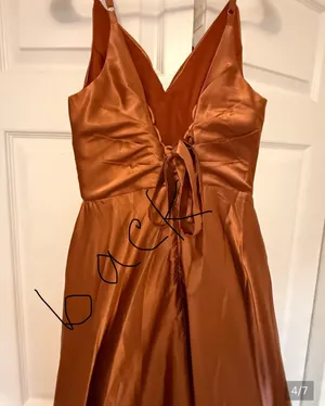 Satin long maxi dress, small size Orange thumbnail 3