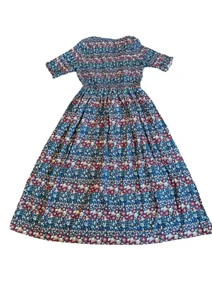 Ivy City Co Navy Burgundy Floral Smocked Midi Dress Boho Chic Day Medium Women's thumbnail 8