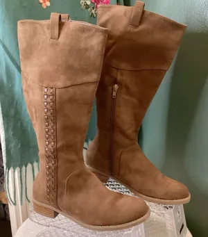 London Rag Faux Suede Brown Boots With Threaded‎ Design On Side thumbnail 1