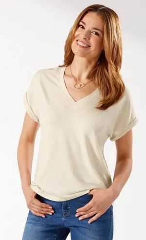 Tommy Bahama Soft Cream V-Neck Rolled Sleeve Tee thumbnail 1