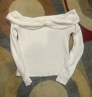 Abercrombie Off The Shoulder Ribbed Sweater Off White Cream Size Medium thumbnail 1