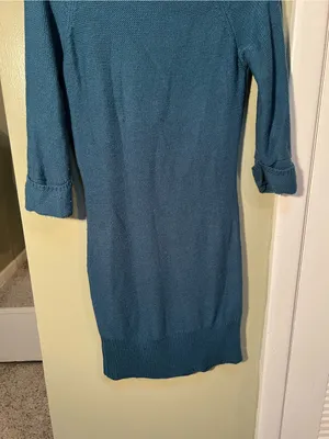 Pink Rose Women’s Size Medium Cowl Neck Sweater Dress Turquoise Green Blue Cable thumbnail 7