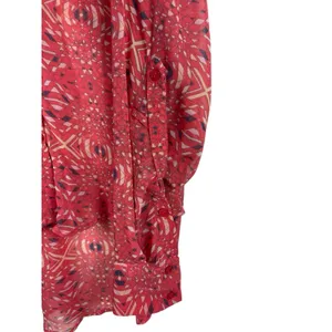 Free People Bright Red/Pink Boho Slouchy Sheer Hi Low Button Up Top S thumbnail 4