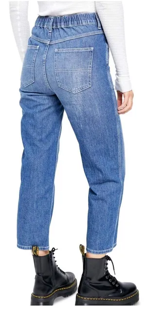 Free People Chloe Baby Barrel Jeans Women XS Blue Boho Elastic‎ Back Distressed thumbnail 2