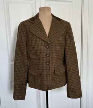 Sundance Catalog Wool Riding Jacket Blazer Brown Plaid Western Stud Collar Sz 6 thumbnail 1