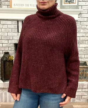 BP‎ | Turtleneck Chunky Cozy Knit Sweater Burgundy thumbnail 1